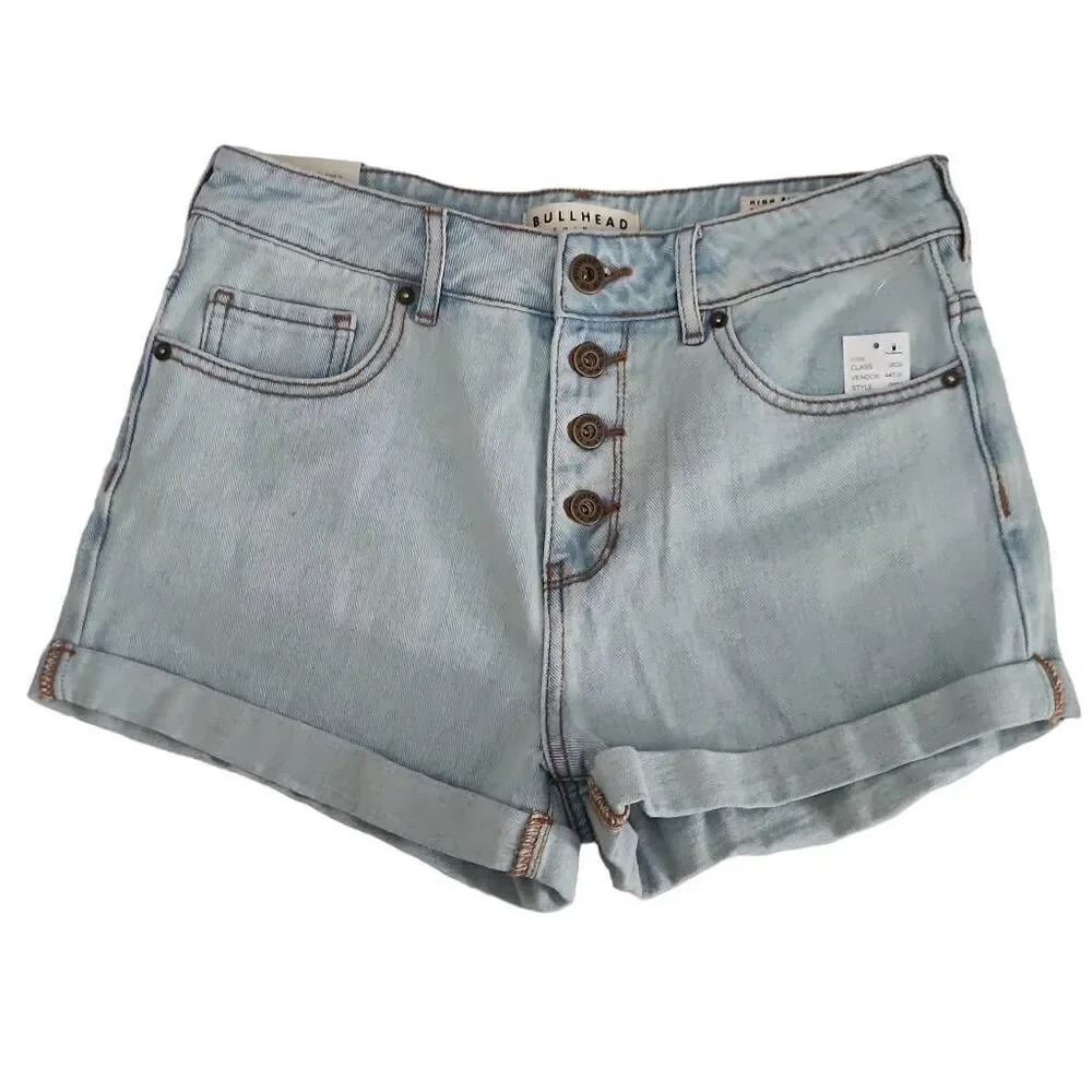 Bullhead Denim Women's Size 9 Blue Button Front High Rise Shorts